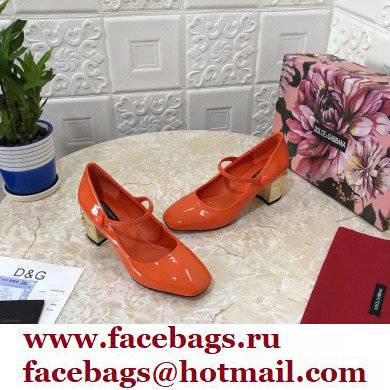 Dolce & Gabbana Heel 6.5cm Patent Leather Mary Janes Orange with DG Karol Heel 2021 - Click Image to Close